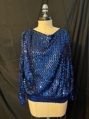 Vintage early 90s Women’s Blue Sequin Boatneck Top with Pockets